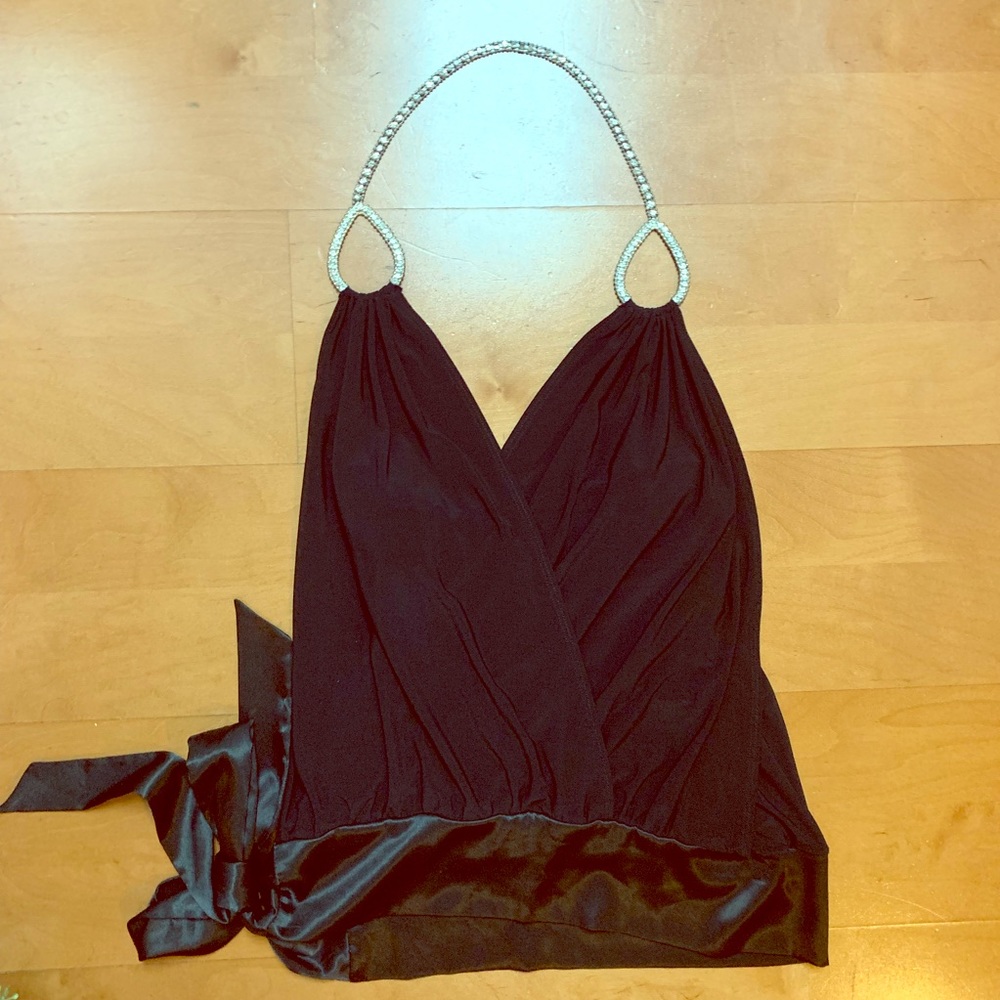 Black Dressy Glam Bling Tie Side Top Size Medium